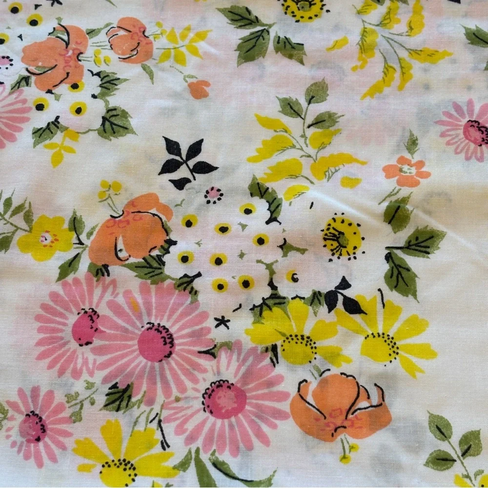 Vtg Pequot Double Flat Sheet Retro Floral 70s Flower Power Groovy Man Artsy Cool